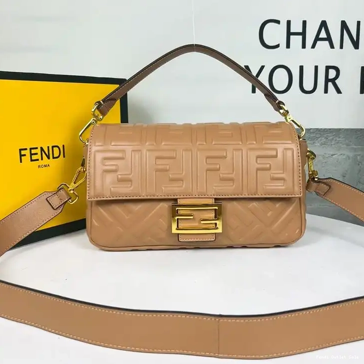 Affordable Nappa Medium In Brown Fendi Baguette Bag FF Motif Leather 0612